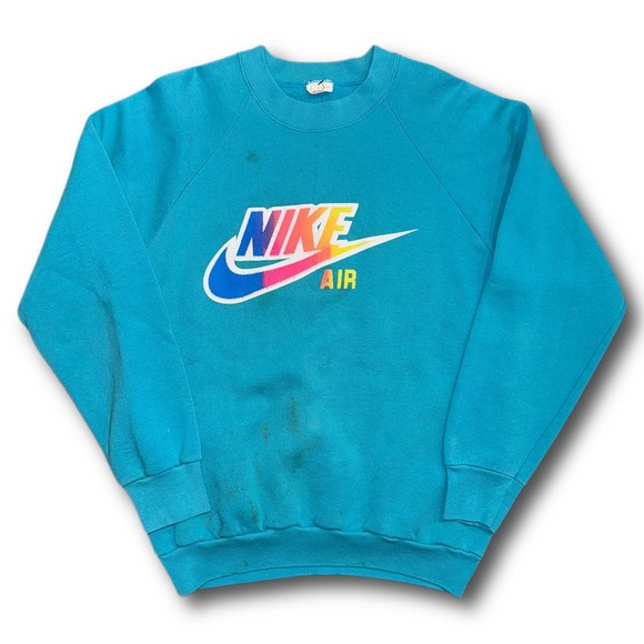 Nike Air 90s Vintage Teal Single Stitch Logo Crewneck Sweater - Picture 1 of 6